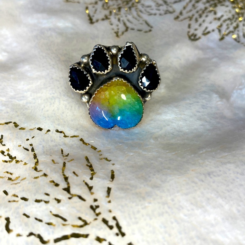M&S rainbow quartz paw ring